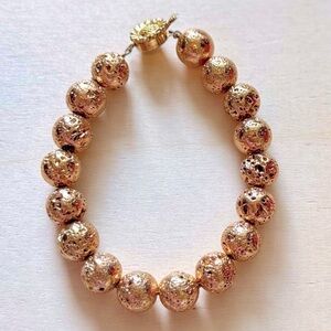 Chunky Gold Lava Stone Beaded Bracelet with Sunflower Clasp